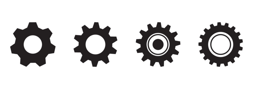 Gears collection. Gear settings icons. Set of black gear wheels. Gear icon vector set. clockwork illustration sign collection. Mechanics symbol. EPS 10