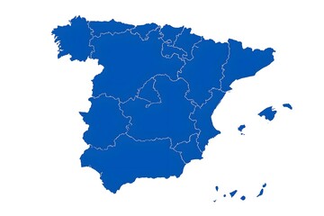 Detailed Blue Map of Spain with Autonomous Community Borders