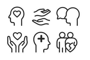 Symbols of mental health, support, and connection focusing on caring interactions