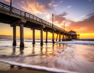 Serene Coastal Vista: Huntington Beach Pier at Sunset in California USA