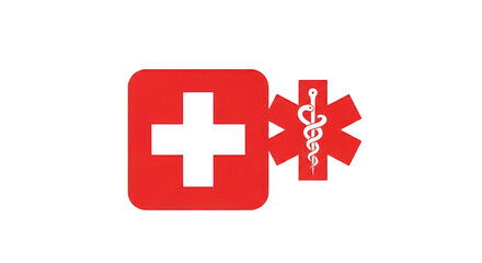 Fototapeta premium Red medical cross and star of life symbol isolated on white background