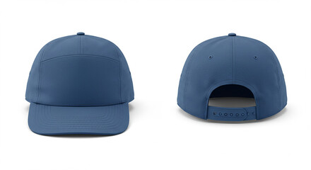 Realistic Detailed Blue Five Panel Cap Mockup Isolated Apparel