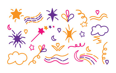 Doodle celestial elements on white