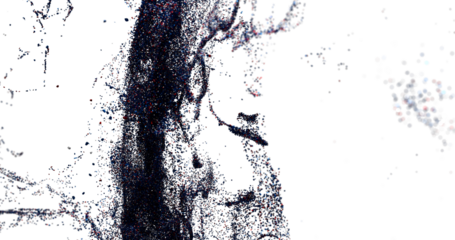 Abstract art, particle effect,  blue and red particles, white background.