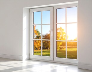 Fototapeta premium Bright window with autumn view