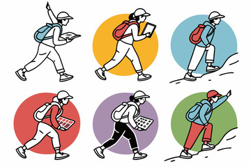 Person hiking and using technology on a mountain path