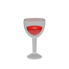 3D wine glass filled with red beverage, designed in a modern vector illustration style, for celebrations, parties, weddings, festive events, suitable for bars, restaurants, elegant dining scenes.