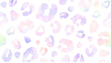 Watercolor pastel leopard spots pattern in shades of pink purple and blue on a white background design