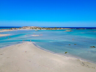 Blue and pink colors of Elafonisi beach, Crete Greece, toned