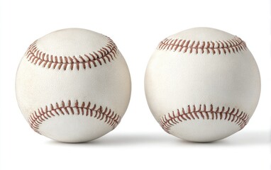 Two baseballs, side-by-side, white leather, stitched seams