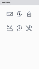 Icons representing various actions on a digital interface  