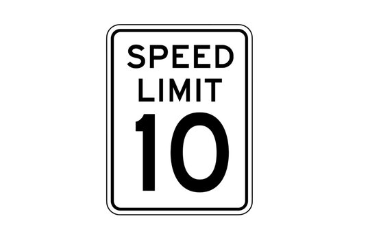 Driving speed limit 10 sign with clear digits, traffic regulation symbol, road safety speed restriction marker, vector illustration and transparent PNG for transportation and traffic control