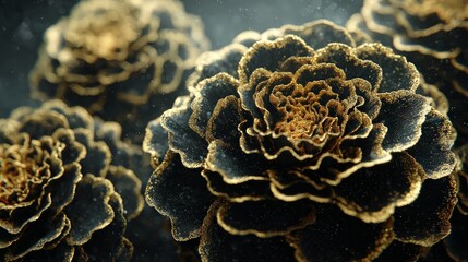 Golden Black Textured Flowers Macro