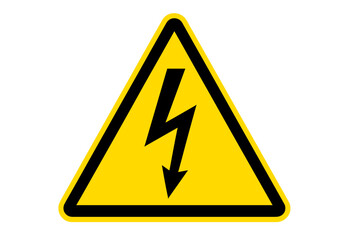 High voltage warning sign, electrical hazard danger symbol, black lightning bolt arrow in yellow triangle, safety risk icon, electricity warning, industrial caution, printable vector illustration