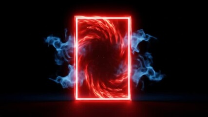 Fiery Portal with Neon Frame and Ethereal Smoke Animation - Striking Visual Effect for Creative Projects, Engaging Motion Graphics with Vibrant Colors and Dynamic Energy