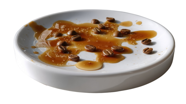 Coffee Spill on Plate: A spilled coffee on a pristine plate, showcasing the raw and artistic essence of a coffee accident.