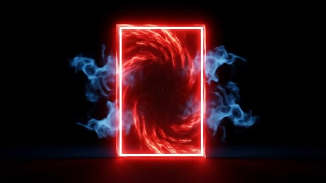 Fiery Portal with Neon Frame and Ethereal Smoke Animation - Striking Visual Effect for Creative Projects, Engaging Motion Graphics with Vibrant Colors and Dynamic Energy
