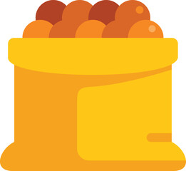 Ripe oranges filling a yellow sack, representing harvest, abundance, and the agricultural industry