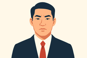Confident Asian businessman in suit and tie, professional corporate executive, business leader upper body portrait, modern vector illustration, leadership, formal attire, workplace success