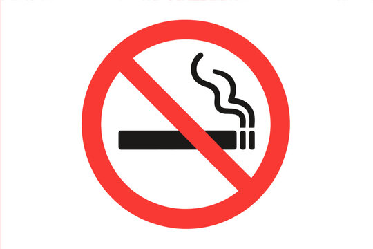 No smoking sign vector illustration. Prohibition of smoking symbol. Red circle and diagonal line over cigarette with smoke. Anti-smoking concept. Tobacco ban. Health warning. Stop smoking icon design.