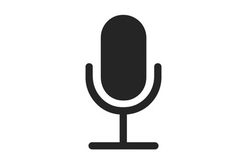 Microphone icon vector illustration. Black audio microphone symbol. Studio podcast mic silhouette. Sound recording equipment. Voice chat, conference, podcasting concept. Isolated design element
