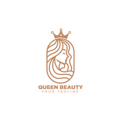 Elegant Line Art of Woman with Crown in Vintage Style