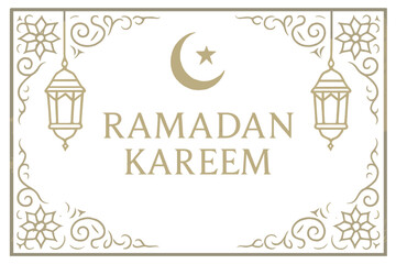 Fototapeta premium Elegant Ramadan Kareem greeting card background with golden Islamic art and calligraphy on rich blue backdrop, festive religious banner template for Muslim holiday celebration vector design