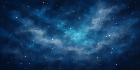 Abstract dark blue deep space cosmos with a bright starry nebula and galaxy