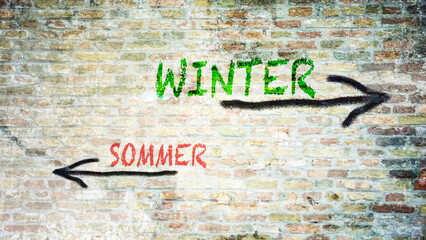 Signposts the direct way to winter versus summer