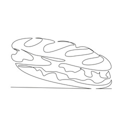 One continuous single drawing line art flat doodle sandwich, bread, food, tomato, lettuce, meat, meal, snack, vegetable, lunch. Isolated image hand draw contour on a white background, hand drawn, not 
