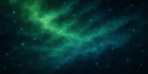 Bright starry blue nebula glows in a deep dark abstract outer space galaxy