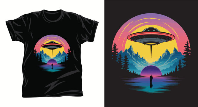 Alien graphic vector T shirt design print.