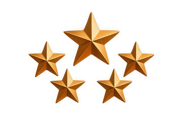 A cluster of five golden stars arranged in a circular pattern with the largest star at the top isolated on transparent background