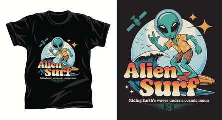 Alien graphic vector T shirt design print.