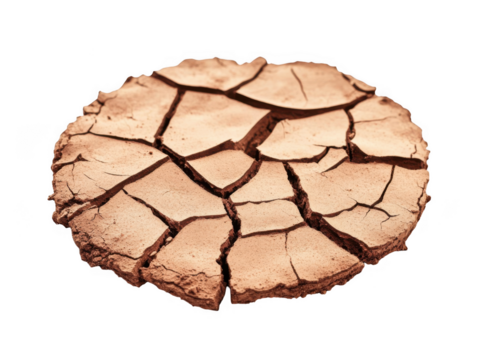 Close up of cracked dry earth texture isolated on transparent background