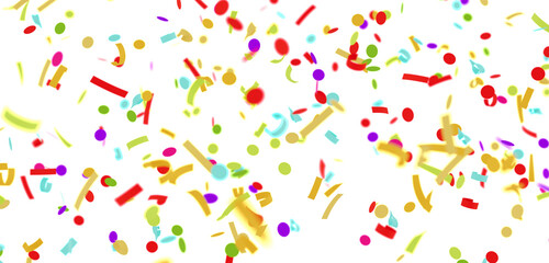 High-quality image of colorful confetti falling against a white background, perfect for celebrations and festive designs.