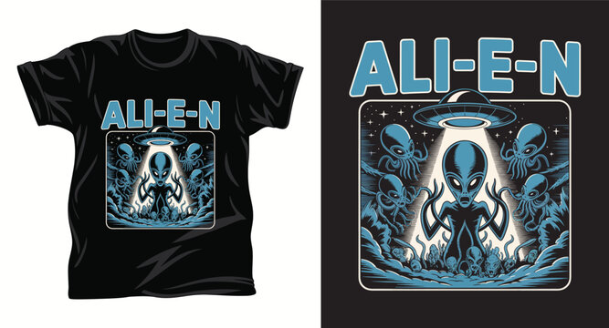 Alien graphic vector T shirt design print.