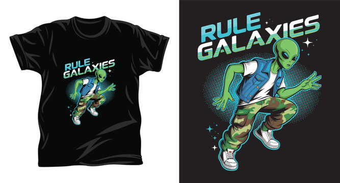 Alien graphic vector T shirt design print.