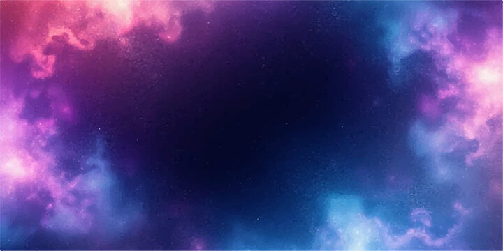 Abstract background of a blue sky with clouds and bright rays of light, with elements of space, stars, and nebulae