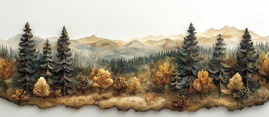 Serene Autumnal Mountain Landscape in Textured Relief