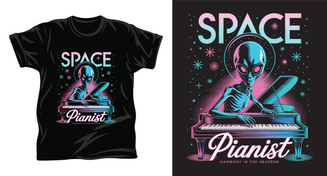 Alien graphic vector T shirt design print.