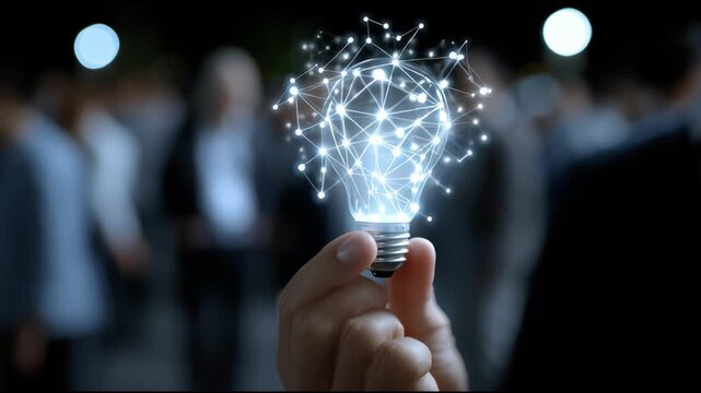 Innovative light bulb concept showcasing creativity and modern technology at a nighttime event