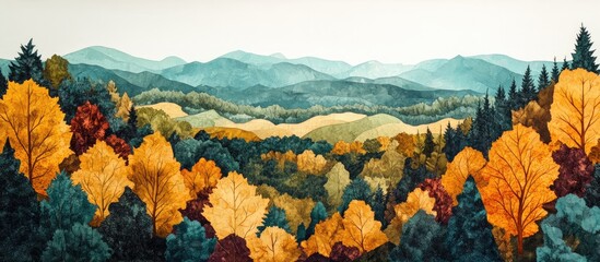 Autumnal Mountain Vista, a Watercolor Landscape
