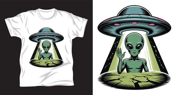 Alien graphic vector T shirt design print.