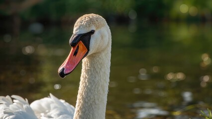 Fototapeta premium Detailed View of an Agitated White Swan on a Lake