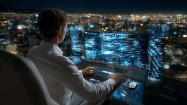 AI tools for code error detection in a dark workspace, illustrating software development, artificial intelligence, debugging, programming efficiency and modern technology solutions