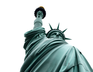 Iconic statue of liberty torch held high against a dark sky