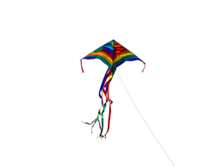  Firefly_Colorful kite flying with waving ribbons