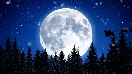 falling snow over animation of santa in sleigh at winter scenery with full - Powered by Adobe