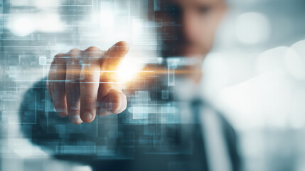 hand pushing a button on a touch screen interface